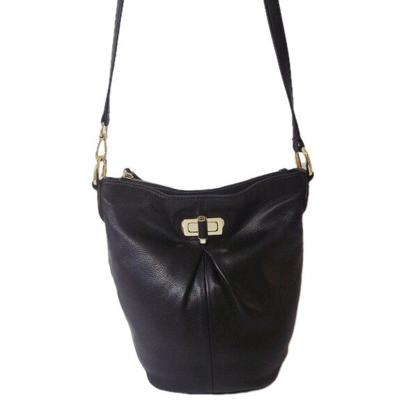 B. Makowsky Black Leather Crossbody Bag Gold Tone Hardware - Picture 4 of 10